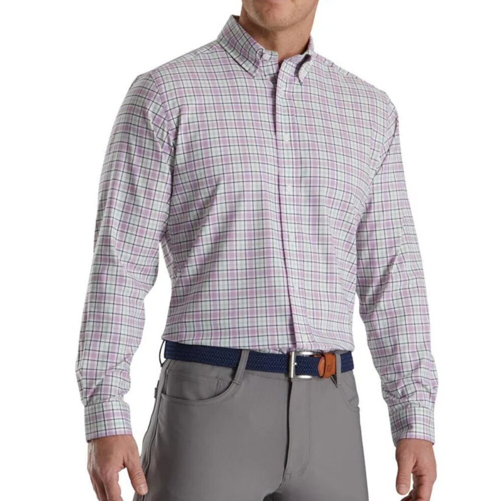 NWT Footjoy Men's Woven Plaid Long Sleeve Cotton Shirt Large L